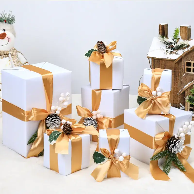 Christmas Gift Boxes with Brown Bow Decor - Image 9