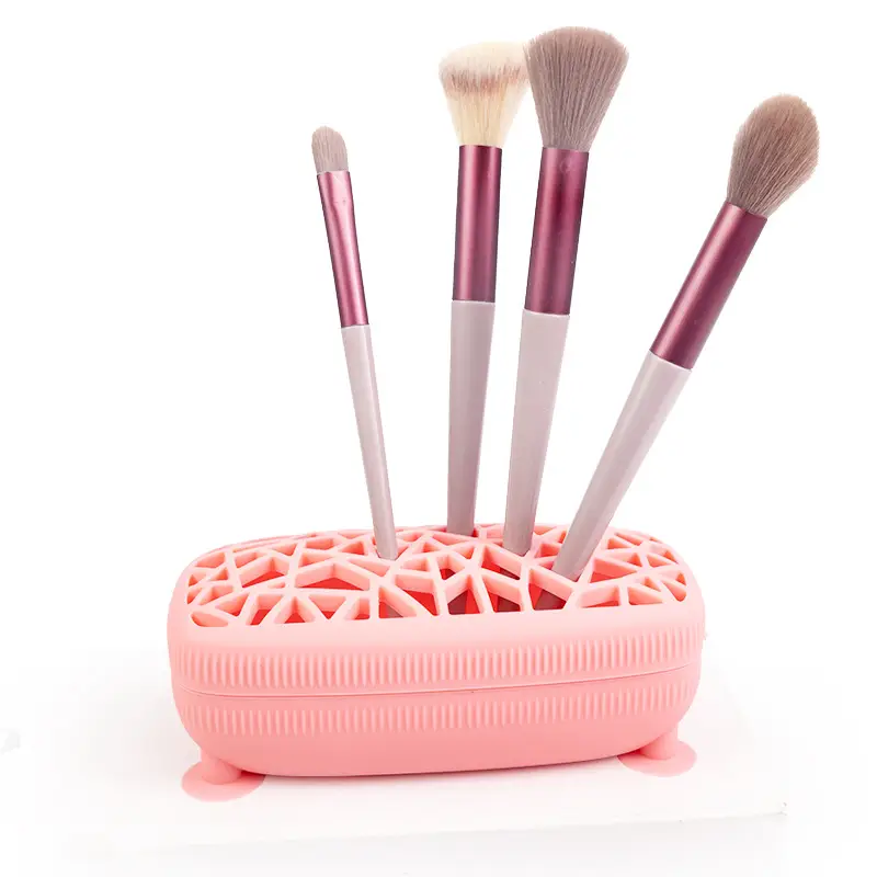 Pink Silicone Makeup Brush Storage Box