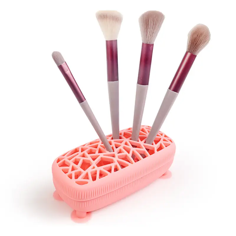 Pink Silicone Makeup Brush Storage Box