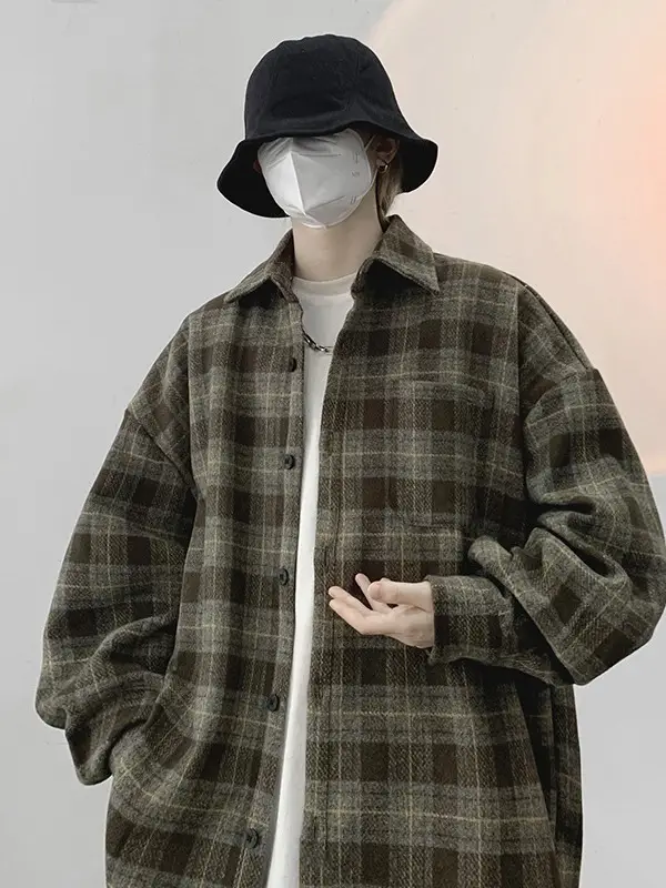 Men Plaid Long Sleeve Coat Spring Autumn Puffy Handsome - Image 2