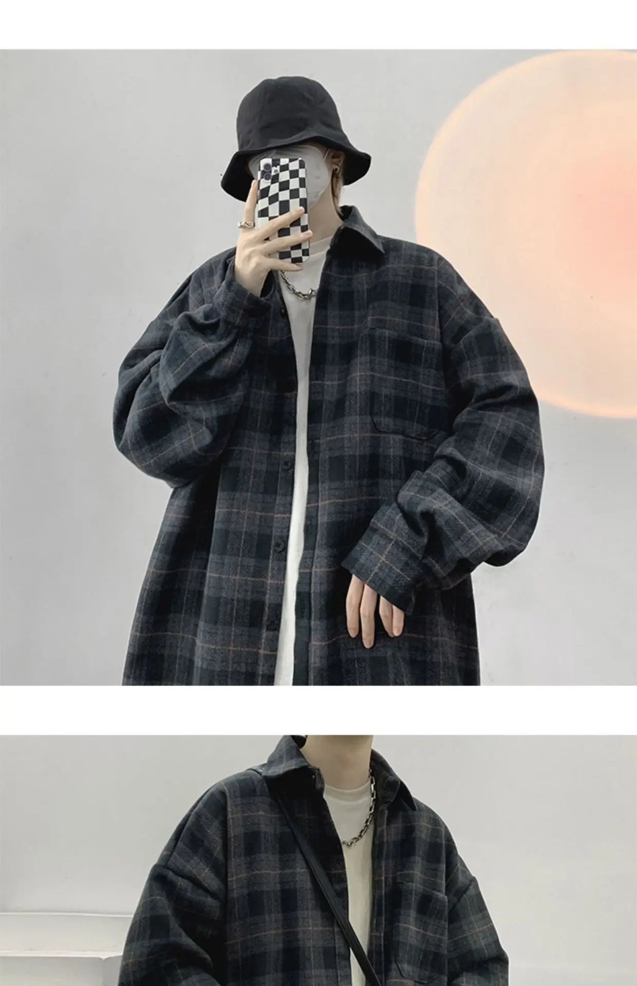 Men Plaid Long Sleeve Coat Spring Autumn Puffy Handsome — feature 10