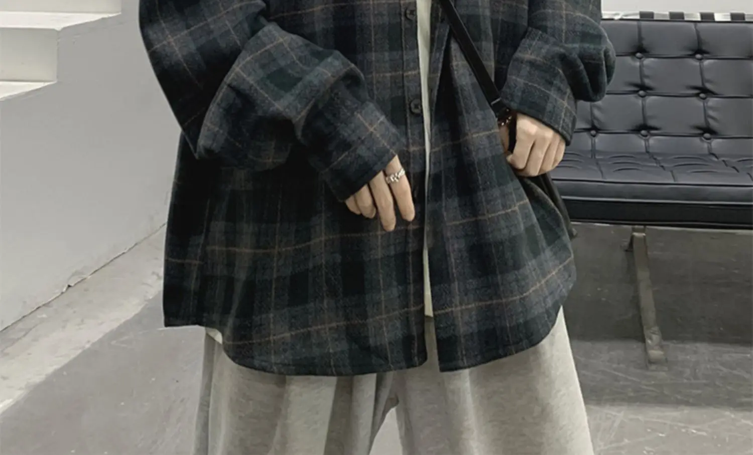 Men Plaid Long Sleeve Coat Spring Autumn Puffy Handsome — feature 11
