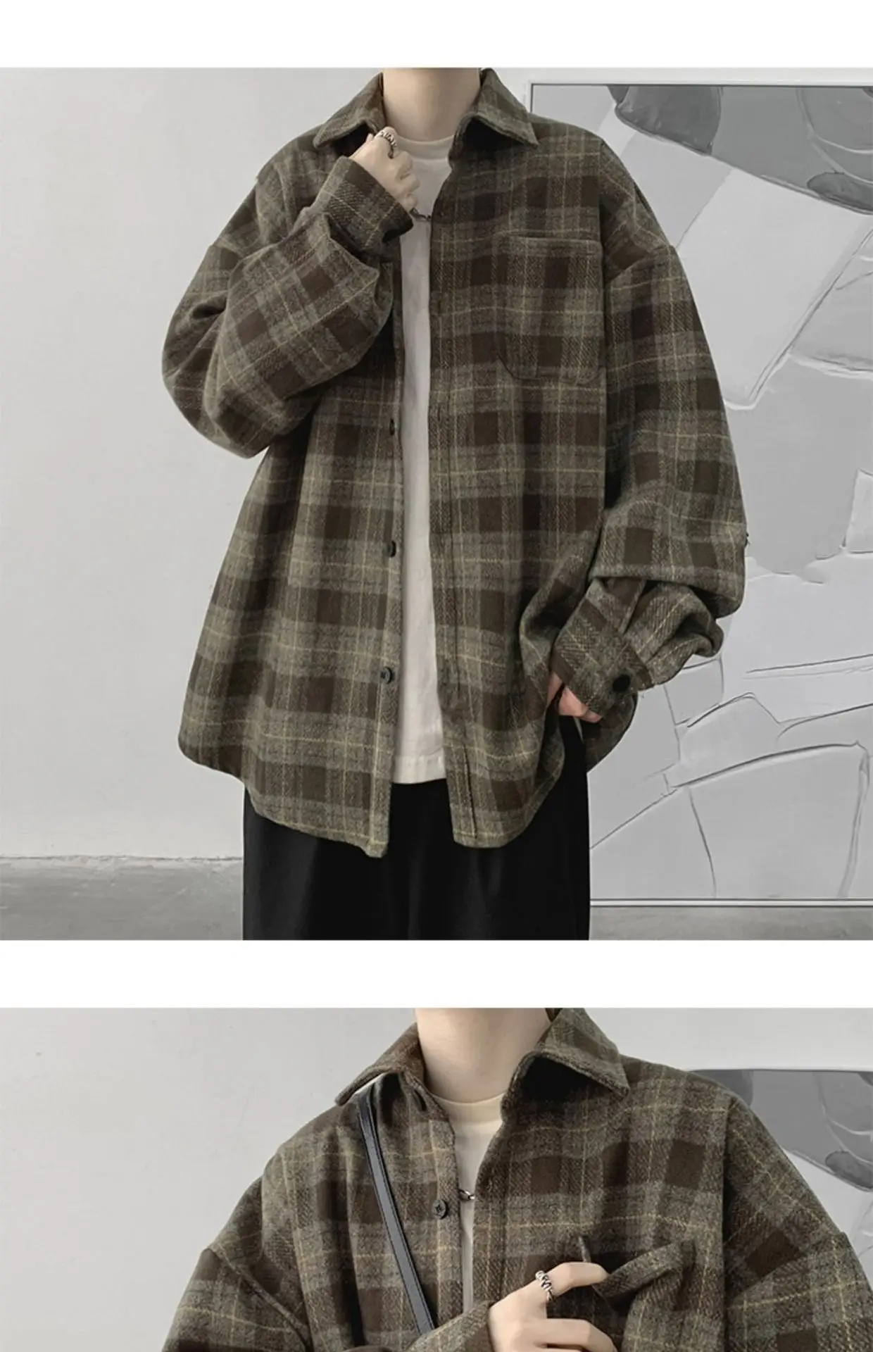 Men Plaid Long Sleeve Coat Spring Autumn Puffy Handsome — feature 12