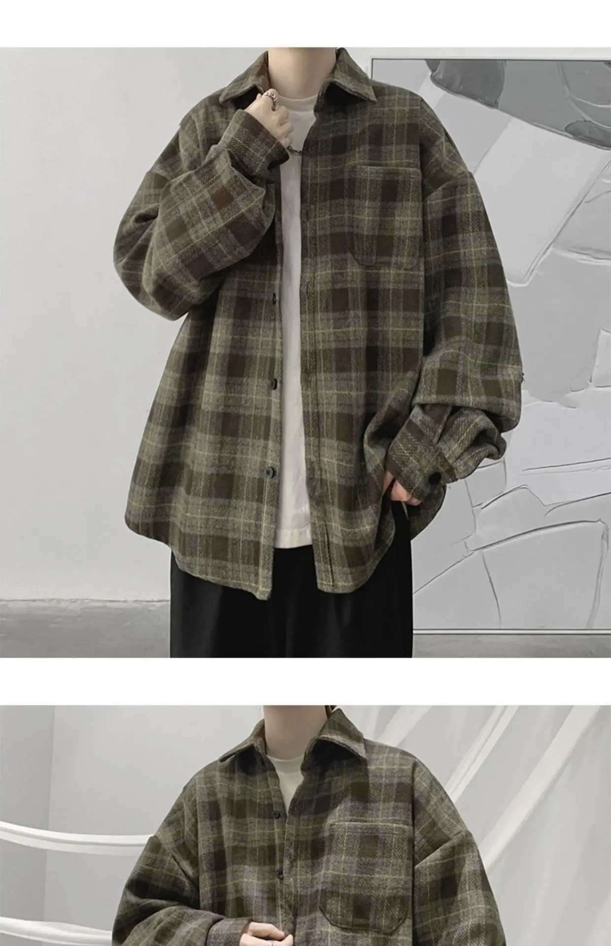 Men Plaid Long Sleeve Coat Spring Autumn Puffy Handsome — feature 20