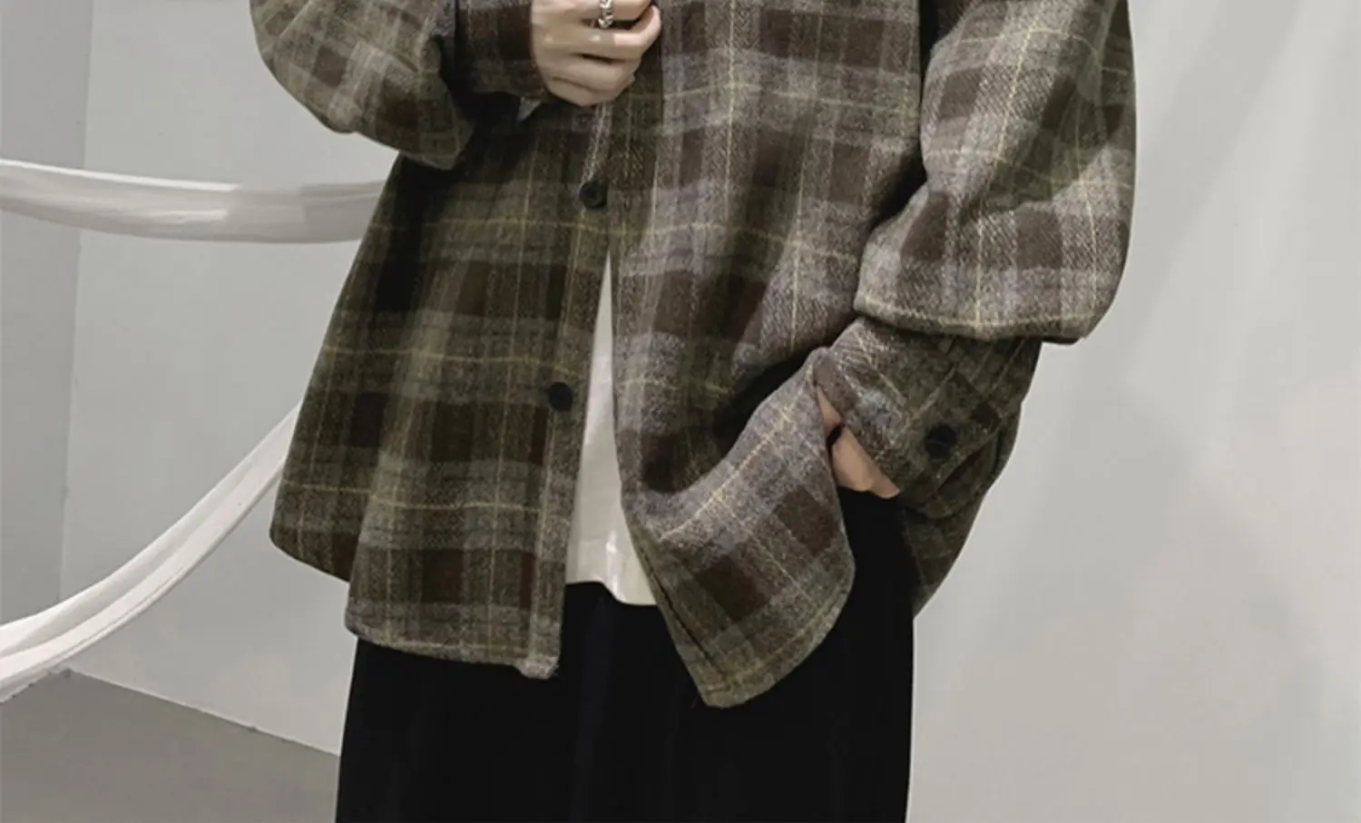 Men Plaid Long Sleeve Coat Spring Autumn Puffy Handsome — feature 21