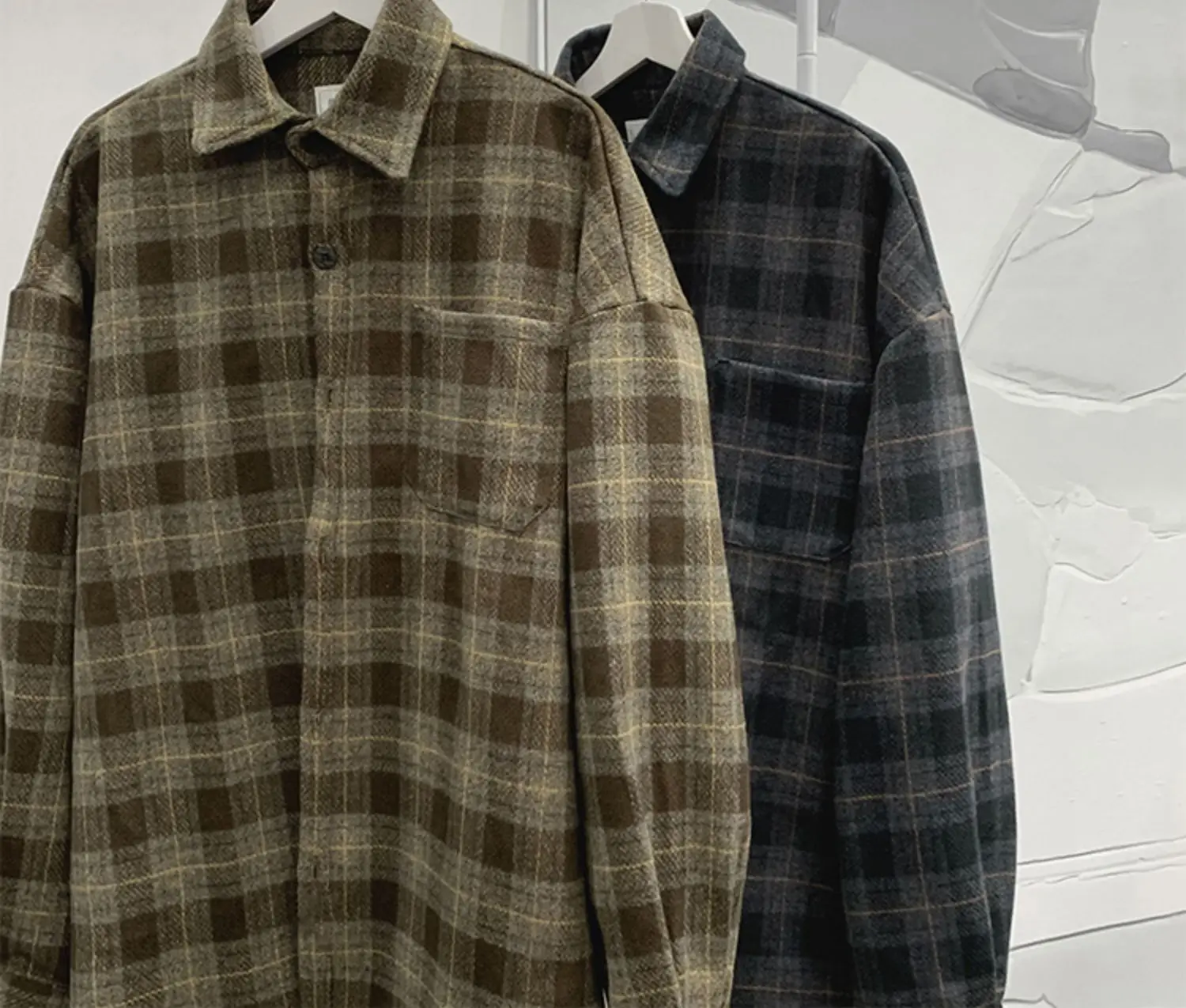 Men Plaid Long Sleeve Coat Spring Autumn Puffy Handsome — feature 3