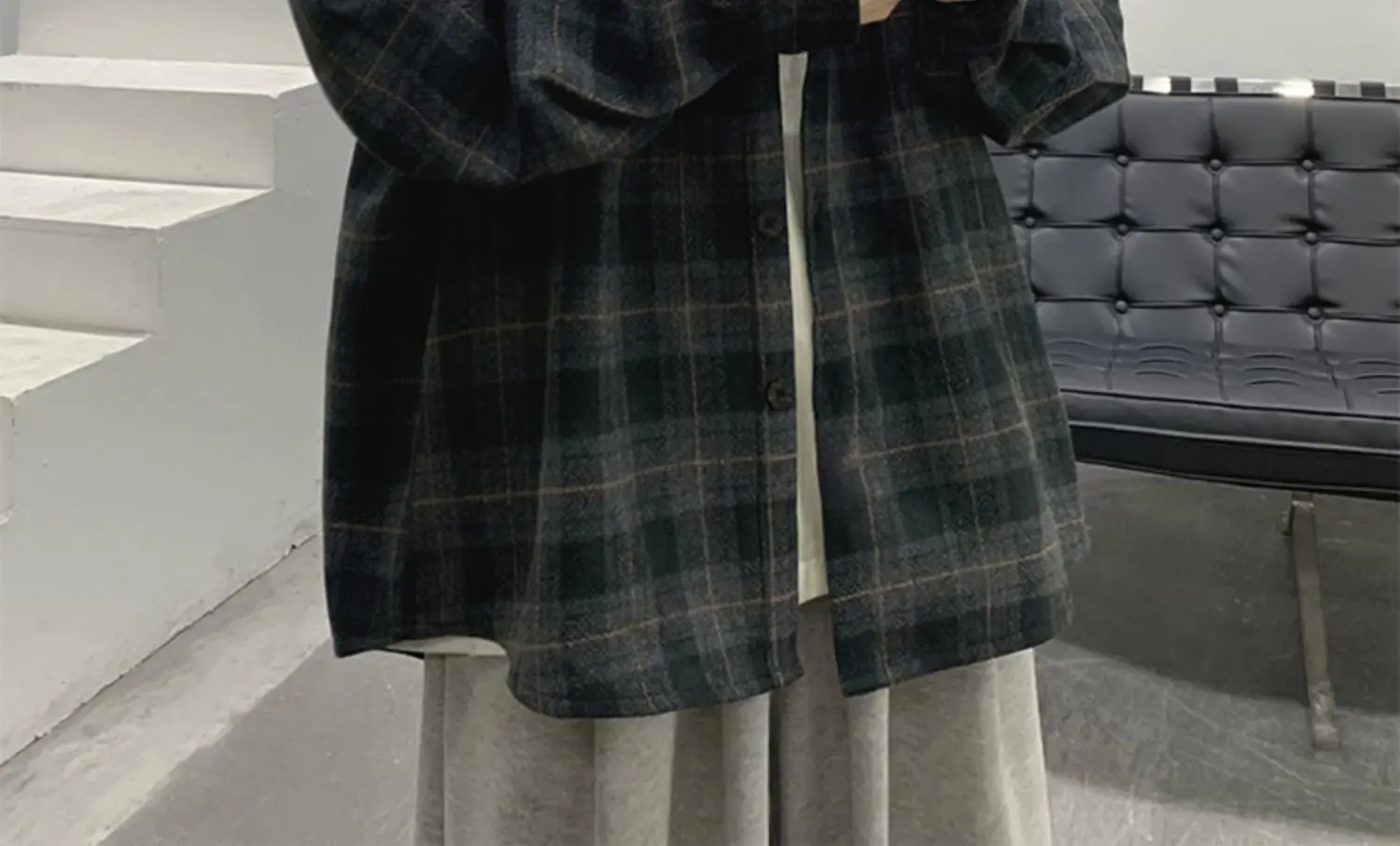 Men Plaid Long Sleeve Coat Spring Autumn Puffy Handsome — feature 9