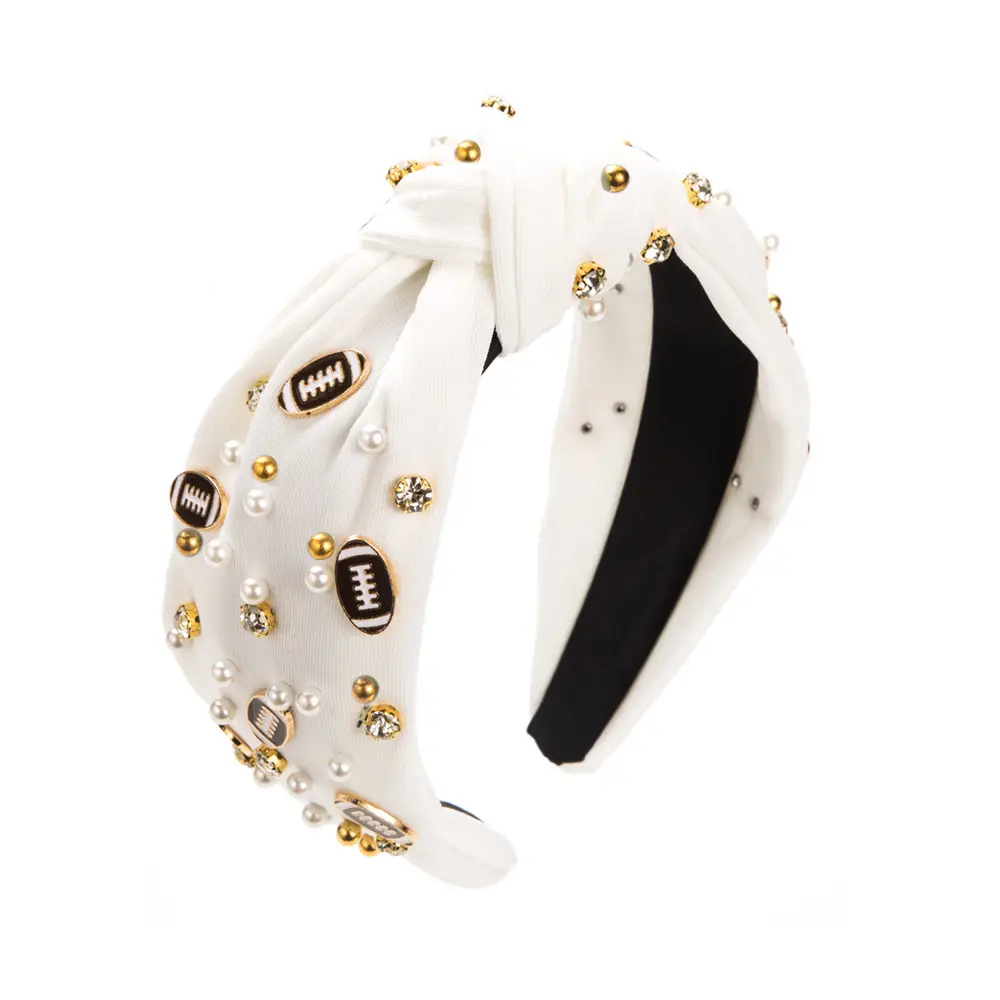 White Pearl Headband with Gold Accents for Women - Image 16