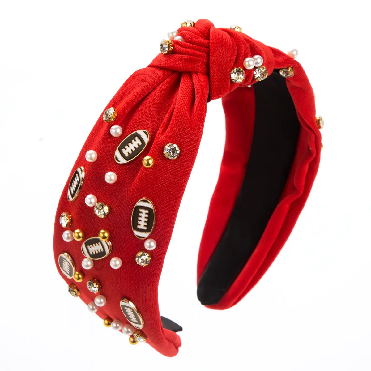 White Pearl Headband with Gold Accents for Women - Image 2