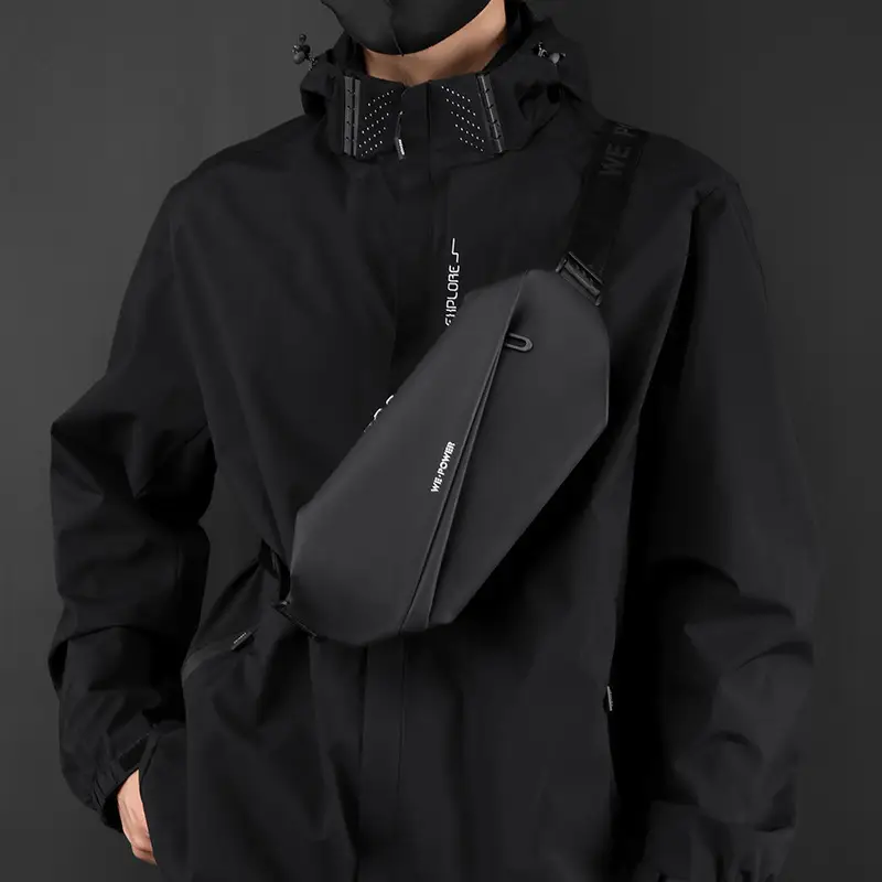 Men's Magnetic Buckle Water Repellent Chest Bag Black - Image 6