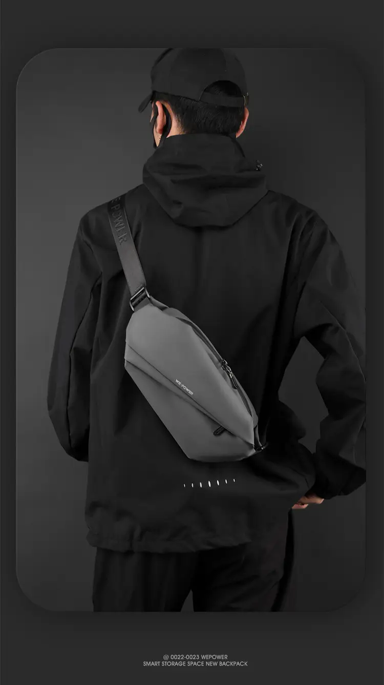 Men's Magnetic Buckle Water Repellent Chest Bag Black — feature 13