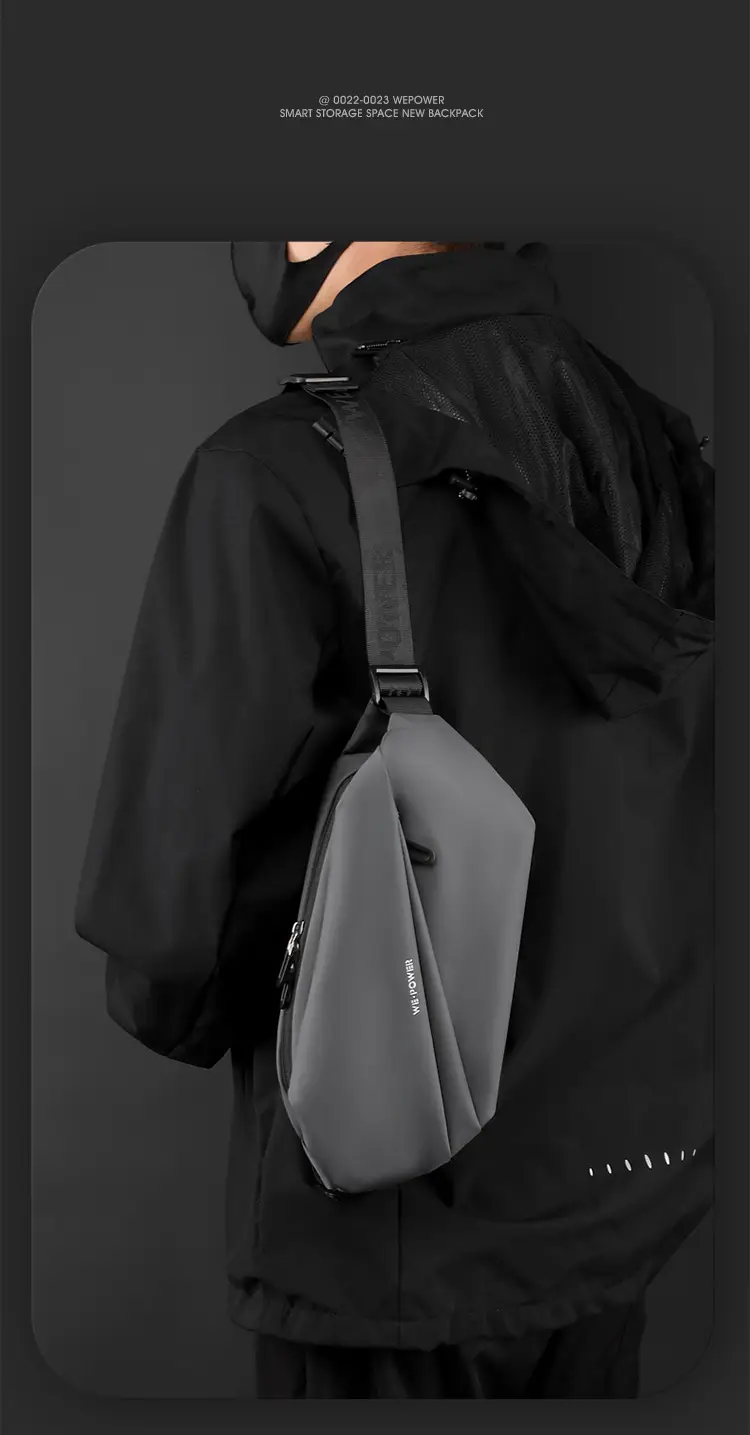 Men's Magnetic Buckle Water Repellent Chest Bag Black — feature 16