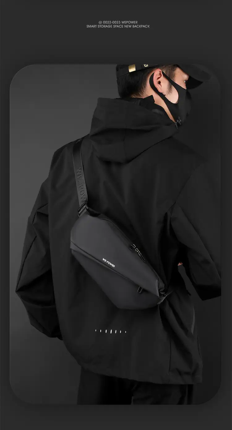 Men's Magnetic Buckle Water Repellent Chest Bag Black — feature 17