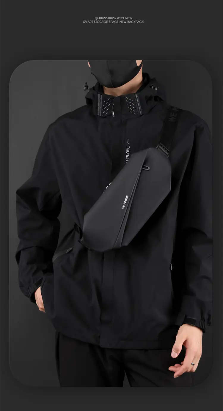 Men's Magnetic Buckle Water Repellent Chest Bag Black — feature 18