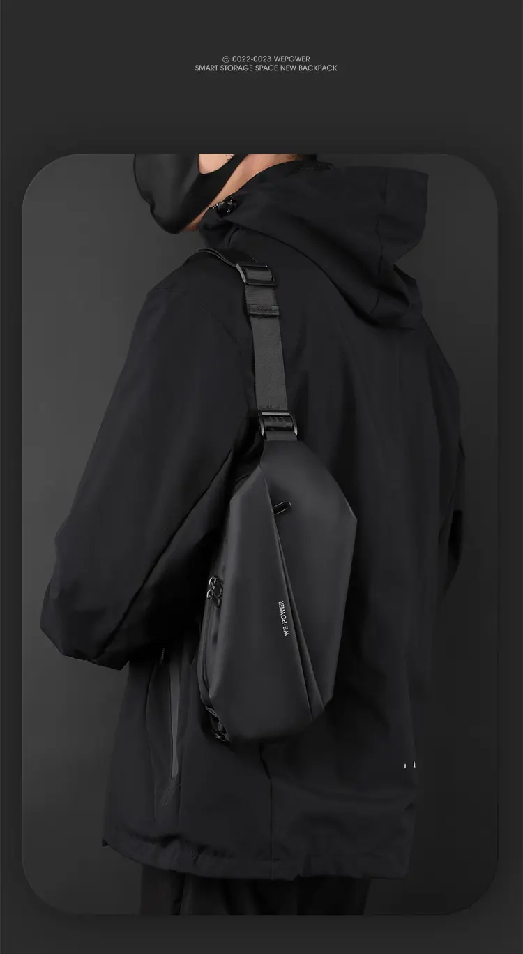 Men's Magnetic Buckle Water Repellent Chest Bag Black — feature 19