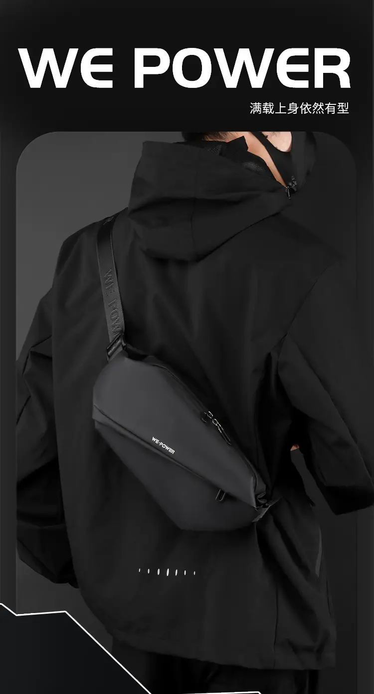 Men's Magnetic Buckle Water Repellent Chest Bag Black — feature 2