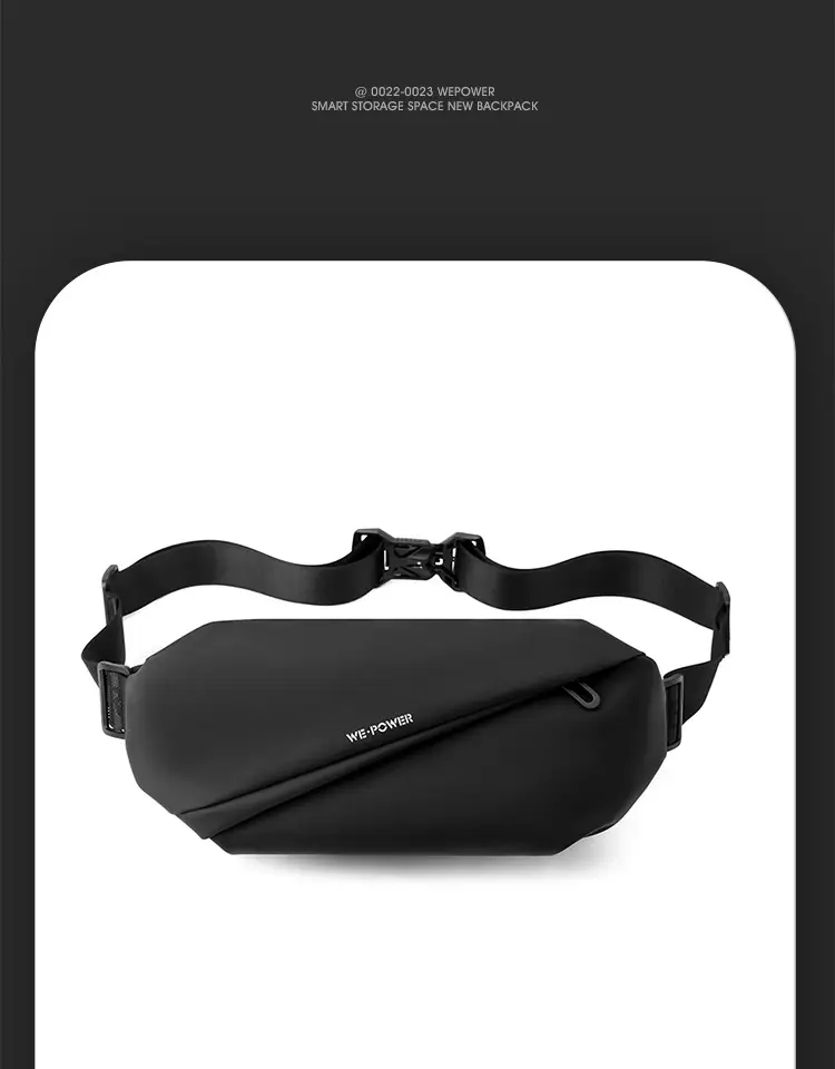 Men's Magnetic Buckle Water Repellent Chest Bag Black — feature 20