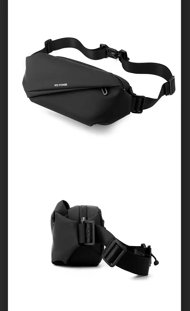 Men's Magnetic Buckle Water Repellent Chest Bag Black — feature 21