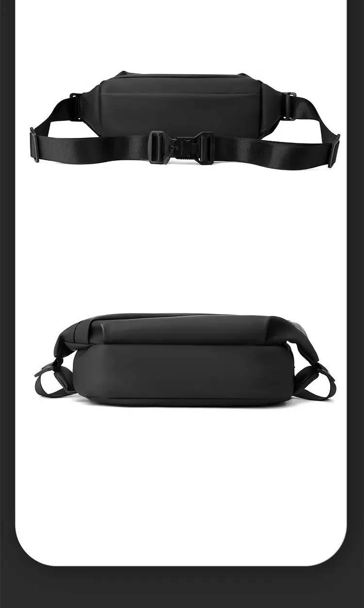 Men's Magnetic Buckle Water Repellent Chest Bag Black — feature 22