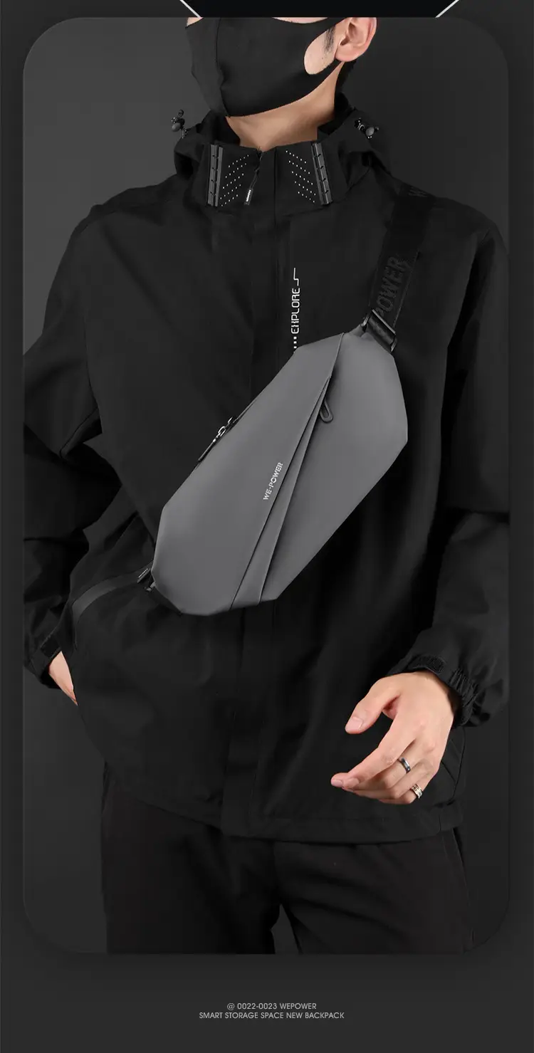 Men's Magnetic Buckle Water Repellent Chest Bag Black — feature 4