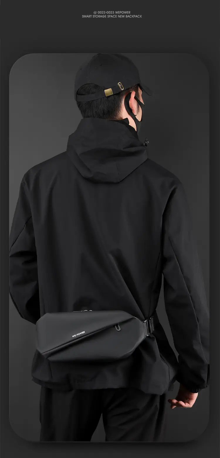 Men's Magnetic Buckle Water Repellent Chest Bag Black — feature 6