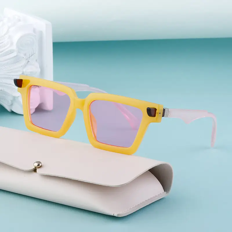 2025 Square Frame Sunglasses for Men Retro White Orange - Image 5