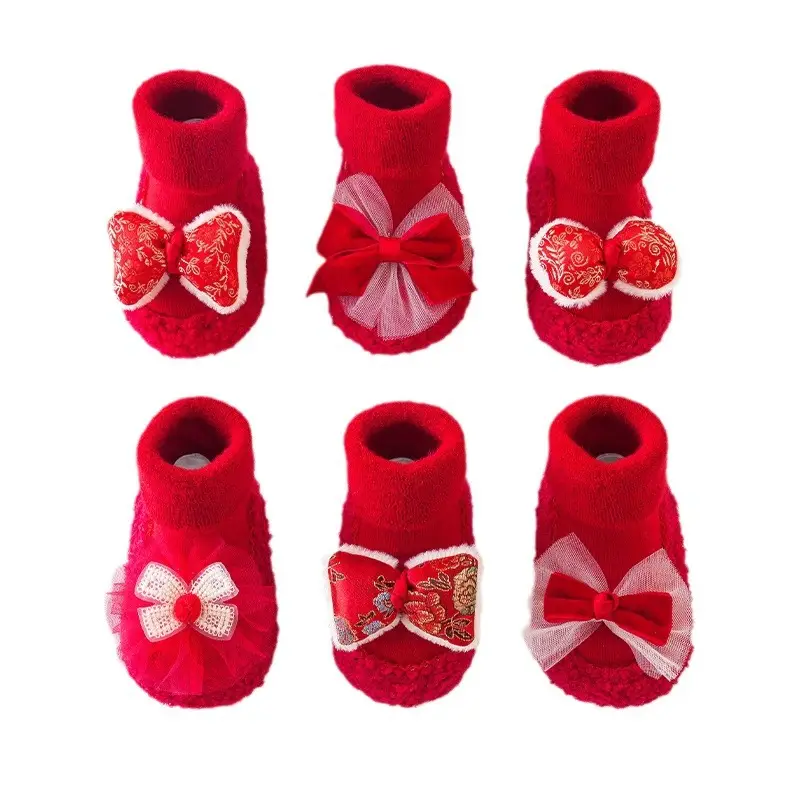 Winter Fleece Baby Socks Red Anti-Toddler Slipper - Image 11