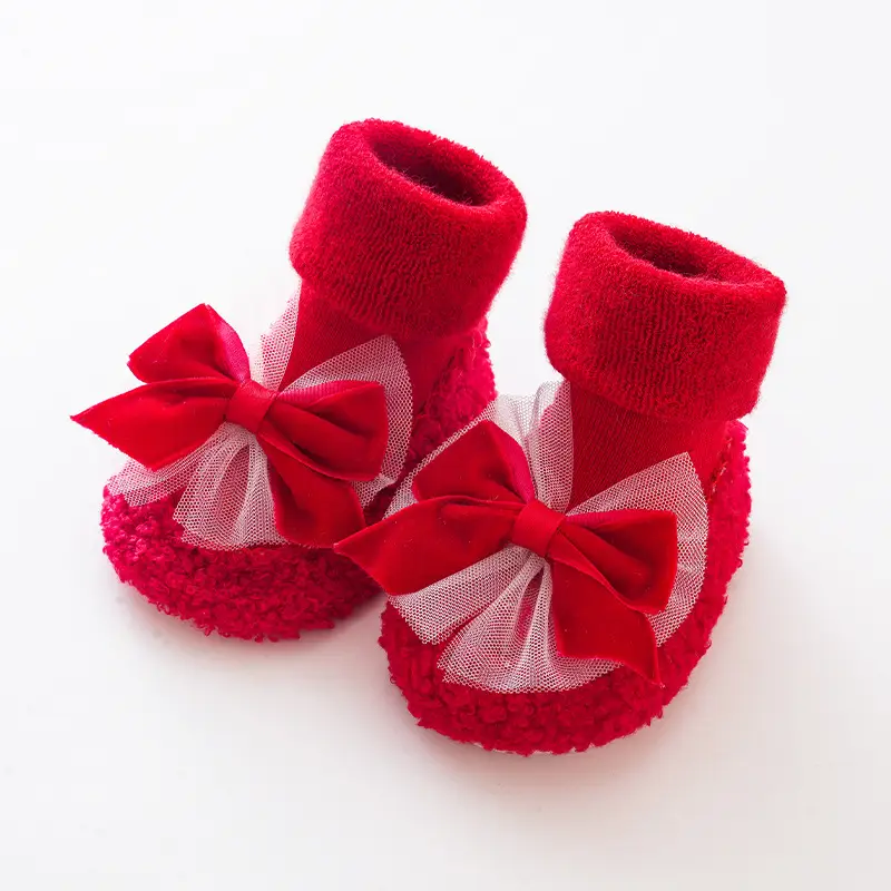 Winter Fleece Baby Socks Red Anti-Toddler Slipper