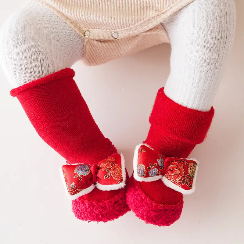 Winter Fleece Baby Socks Red Anti-Toddler Slipper - Image 2