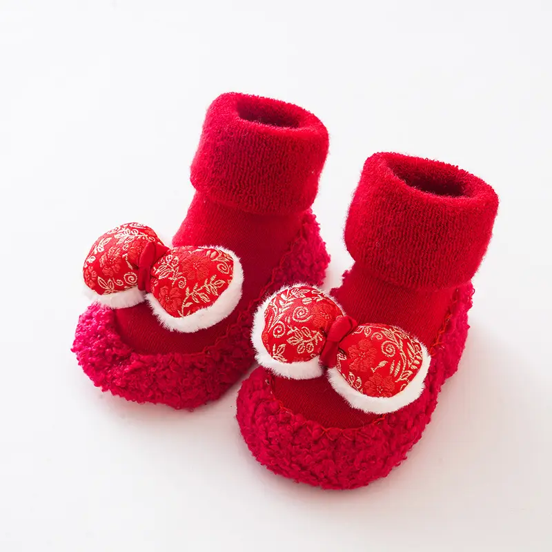Winter Fleece Baby Socks Red Anti-Toddler Slipper - Image 3