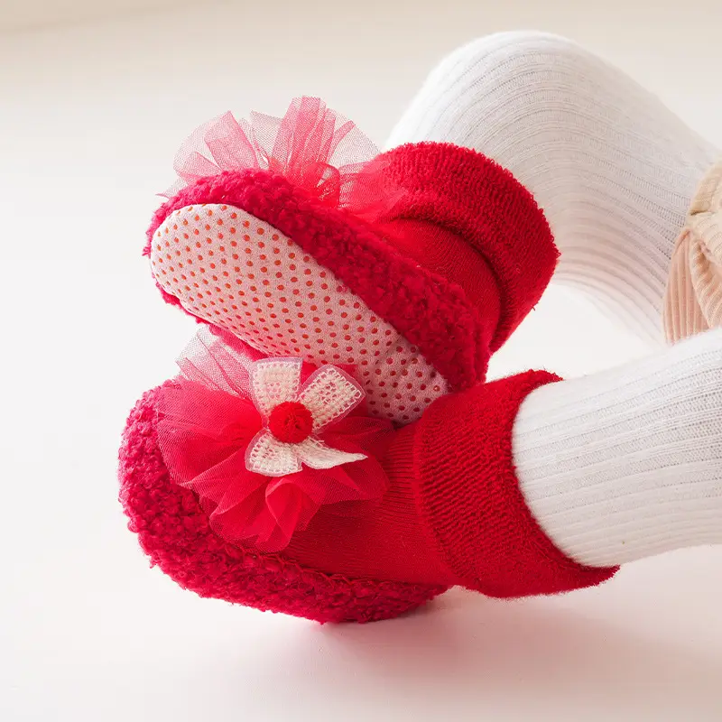 Winter Fleece Baby Socks Red Anti-Toddler Slipper - Image 4