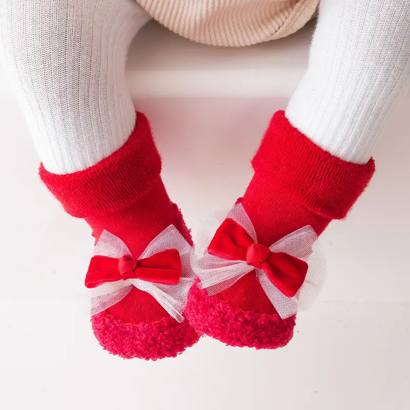 Winter Fleece Baby Socks Red Anti-Toddler Slipper - Image 5