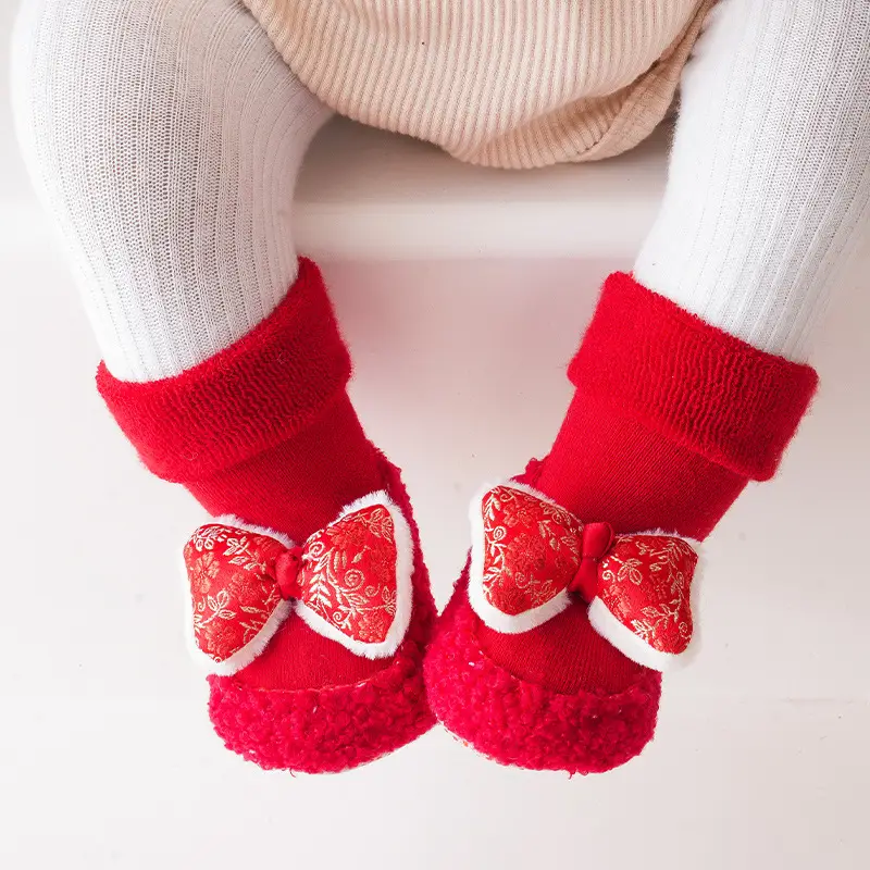 Winter Fleece Baby Socks Red Anti-Toddler Slipper - Image 6