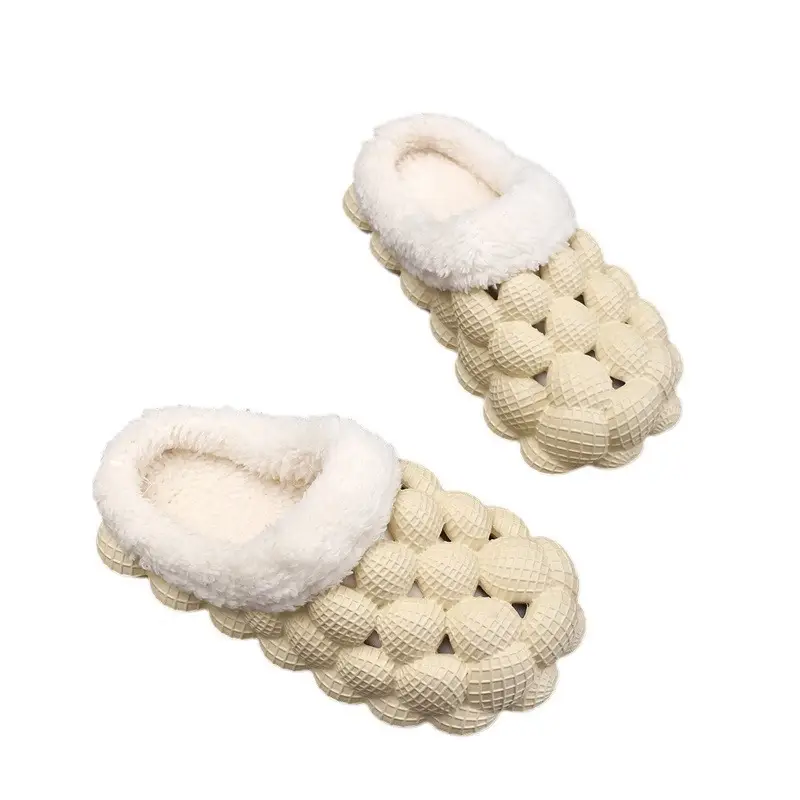 Wholesale Autumn and Winter Cotton Slippers for Children, Lychee Bubble Soft Sole, Thick Sole, Cute Non-Slip Warm Furry Cotton Slippers for Men and Women