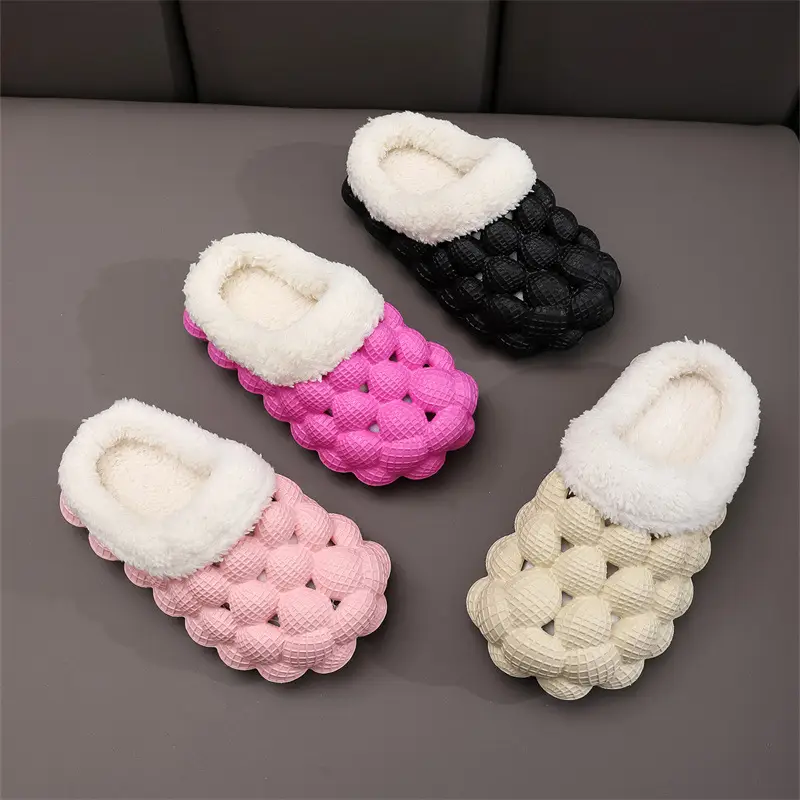 Wholesale Autumn and Winter Cotton Slippers for Children, Lychee Bubble Soft Sole, Thick Sole, Cute Non-Slip Warm Furry Cotton Slippers for Men and Women — feature 2