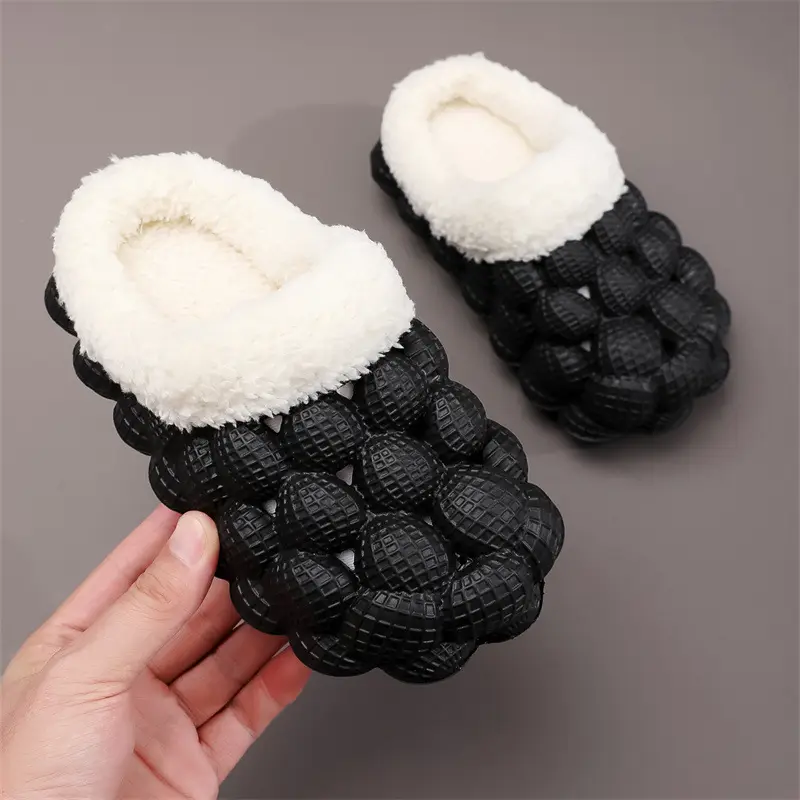 Wholesale Autumn and Winter Cotton Slippers for Children, Lychee Bubble Soft Sole, Thick Sole, Cute Non-Slip Warm Furry Cotton Slippers for Men and Women — feature 3