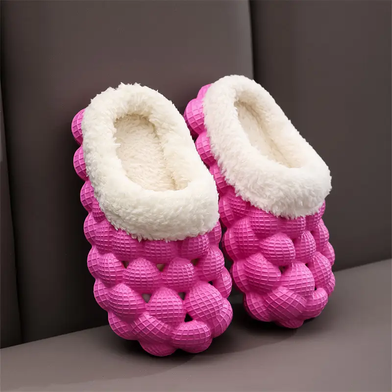 Wholesale Autumn and Winter Cotton Slippers for Children, Lychee Bubble Soft Sole, Thick Sole, Cute Non-Slip Warm Furry Cotton Slippers for Men and Women — feature 6