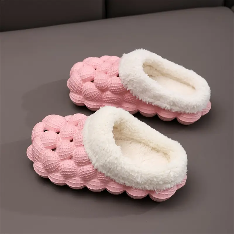 Wholesale Autumn and Winter Cotton Slippers for Children, Lychee Bubble Soft Sole, Thick Sole, Cute Non-Slip Warm Furry Cotton Slippers for Men and Women — feature 9