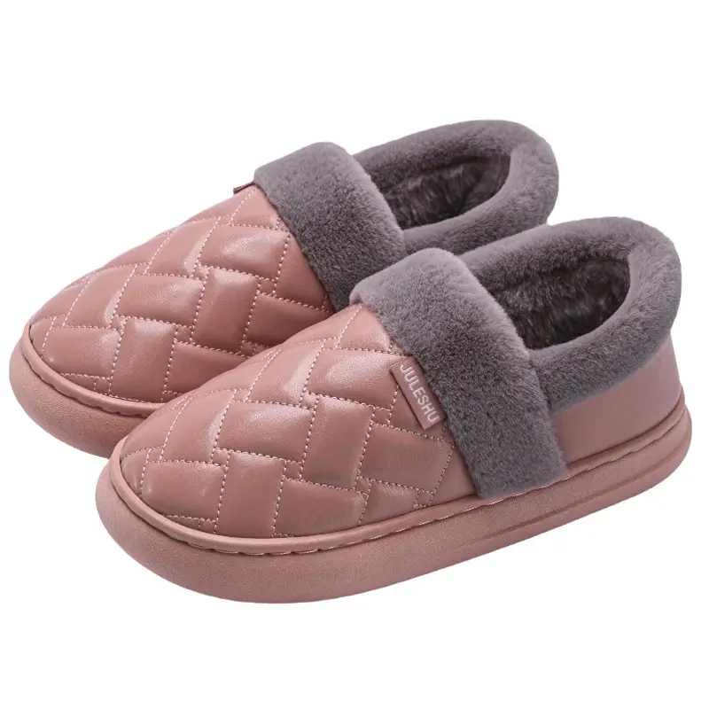Waterproof Leather Cotton Slippers Autumn and Winter 2026 New Style Indoor Home Non-Slip Outdoor Wear Leather Slippers with Heel Cover Non-Slip Leather Surface