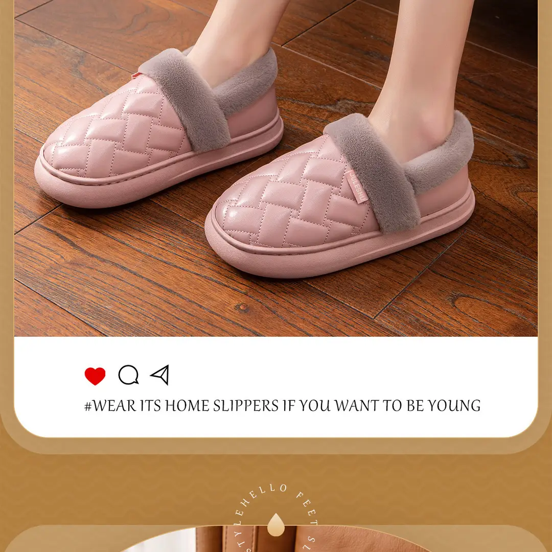 Waterproof Leather Cotton Slippers Autumn and Winter 2026 New Style Indoor Home Non-Slip Outdoor Wear Leather Slippers with Heel Cover Non-Slip Leather Surface — feature 12