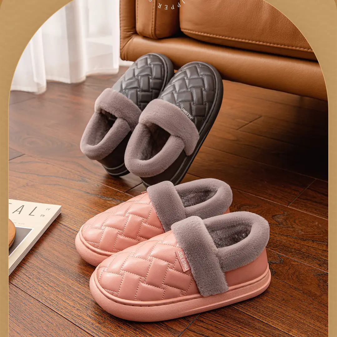 Waterproof Leather Cotton Slippers Autumn and Winter 2026 New Style Indoor Home Non-Slip Outdoor Wear Leather Slippers with Heel Cover Non-Slip Leather Surface — feature 13