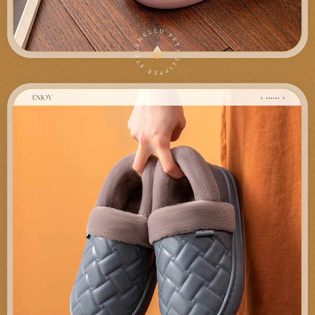 Waterproof Leather Cotton Slippers Autumn and Winter 2026 New Style Indoor Home Non-Slip Outdoor Wear Leather Slippers with Heel Cover Non-Slip Leather Surface — feature 17