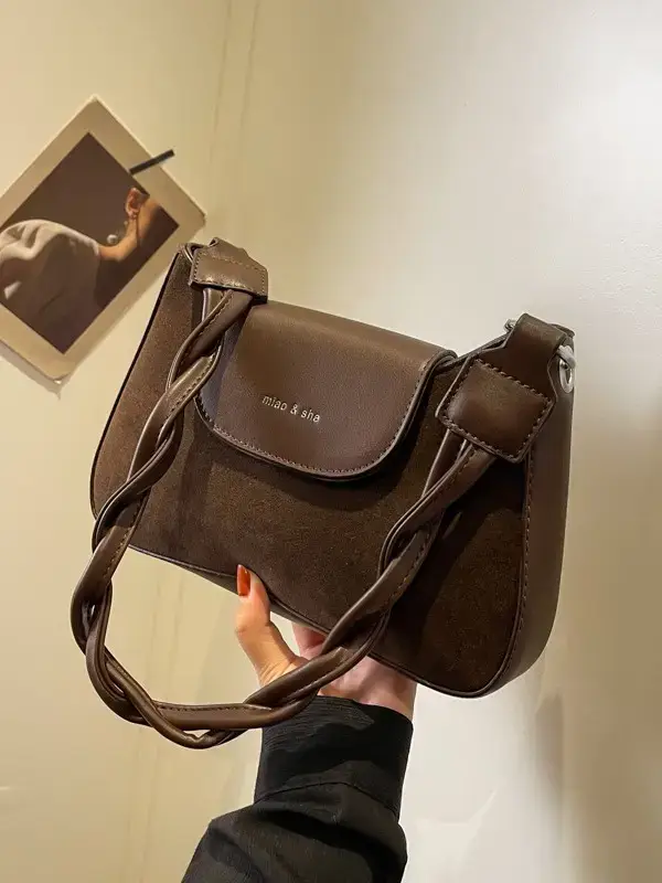Women's Brown Suede Crossbody Bag with Square Design - Image 4