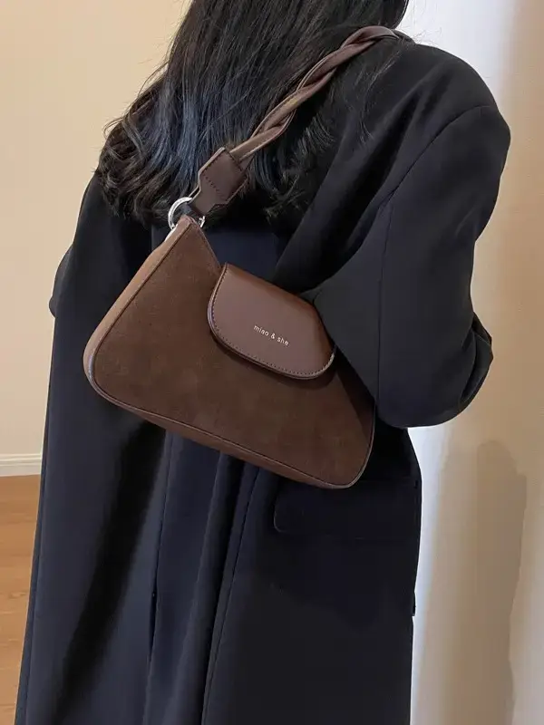 Women's Brown Suede Crossbody Bag with Square Design - Image 6