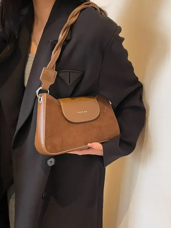 Women's Brown Suede Crossbody Bag with Square Design - Image 7