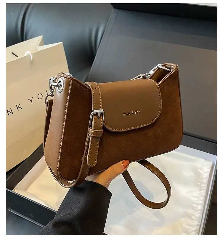 Women's Brown Suede Crossbody Bag with Square Design — feature 1