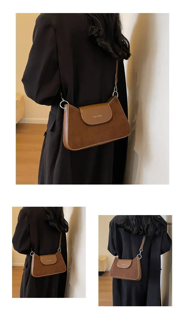 Women's Brown Suede Crossbody Bag with Square Design — feature 11