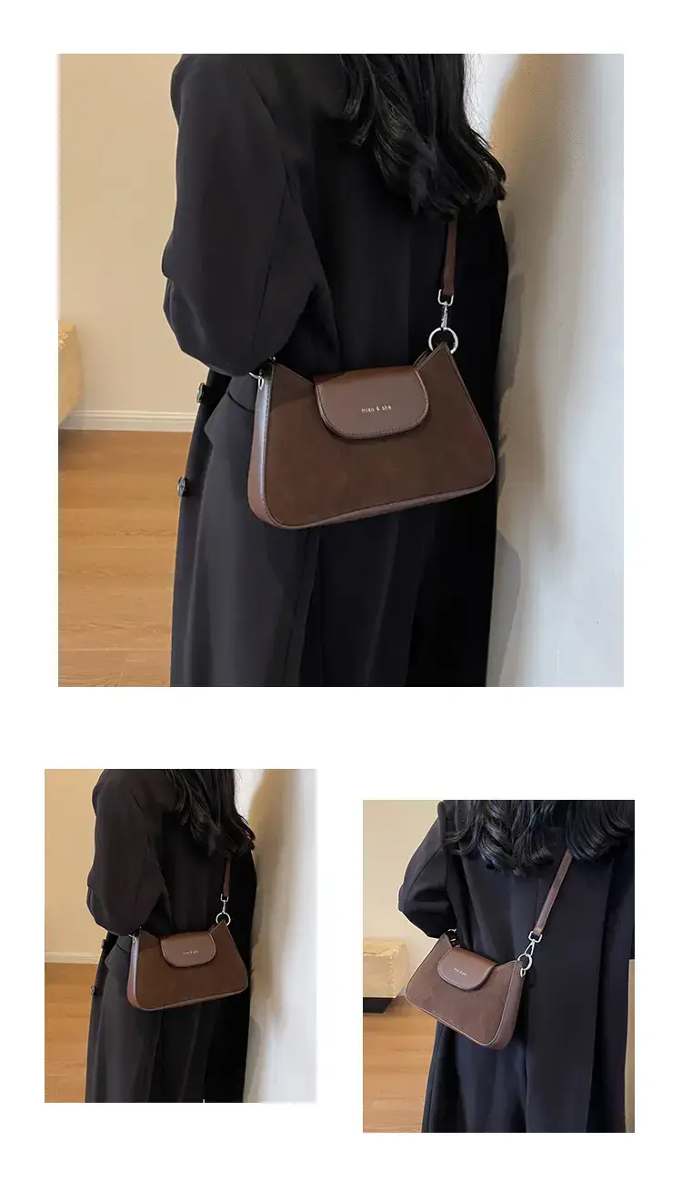 Women's Brown Suede Crossbody Bag with Square Design — feature 12