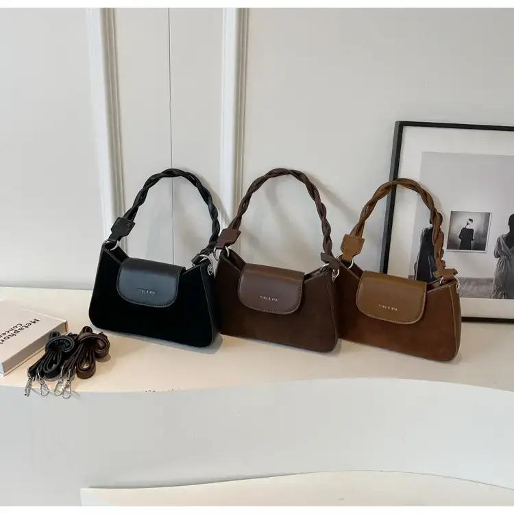 Women's Brown Suede Crossbody Bag with Square Design — feature 13