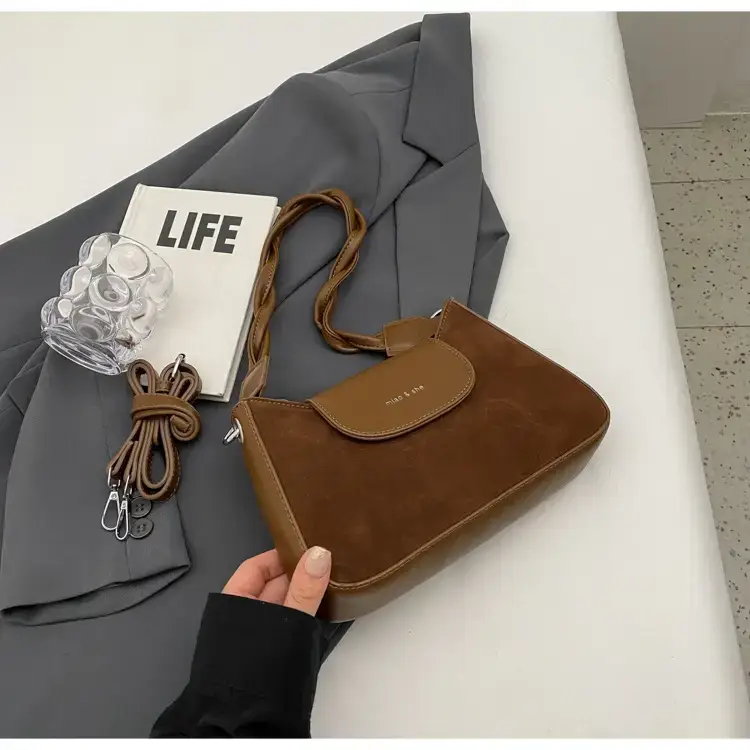 Women's Brown Suede Crossbody Bag with Square Design — feature 14